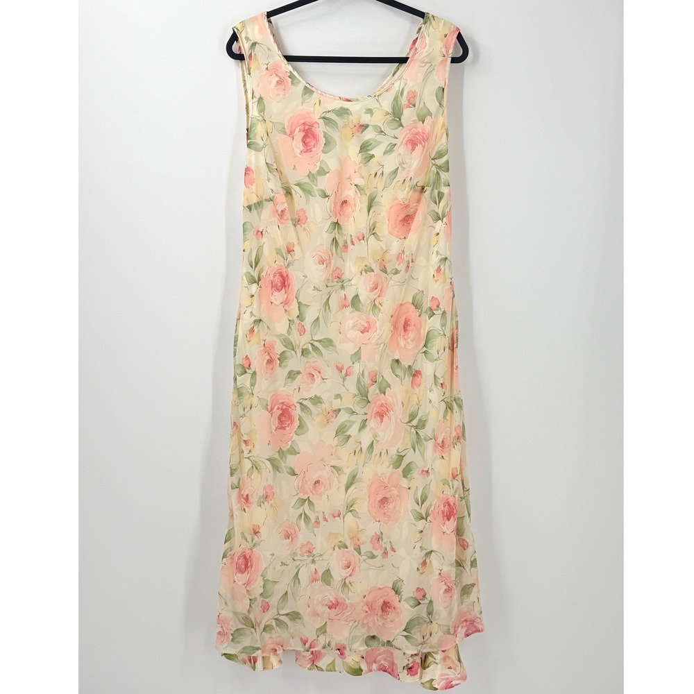 Vtg 90s Cottagecore Dress Womens sz 18W Floral Feminine Midi Fairycore pastel